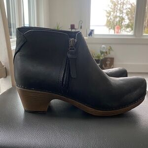 Dansko Black Leather Ankle Booties
